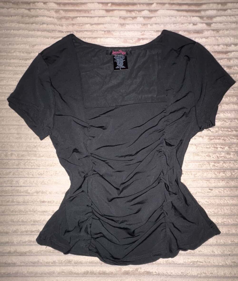Lorena Rose Black Y2K Ruched Short Sleeve Top Size L